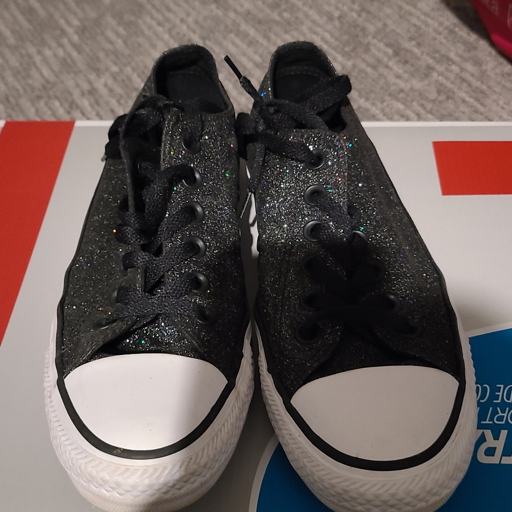 Women's Black Rainbow Glitter Converse All Star Sneakers sz 7